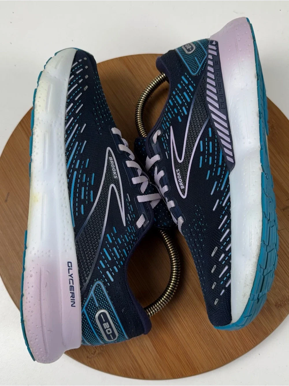 Brooks Women’s Glycerin GTS 20 Running Shoes — Navy with Pink Accents